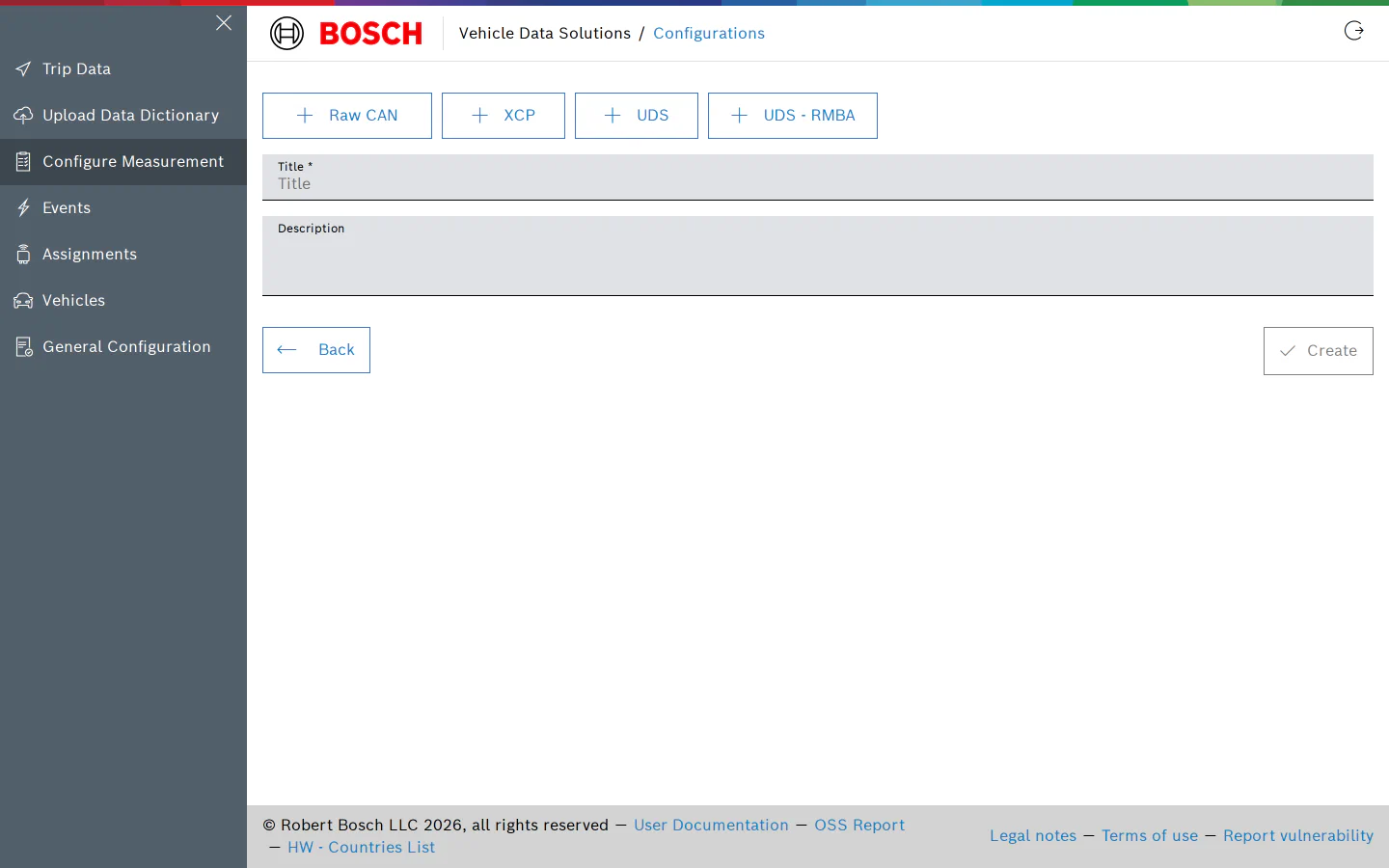 New configuration form with the four channel buttons