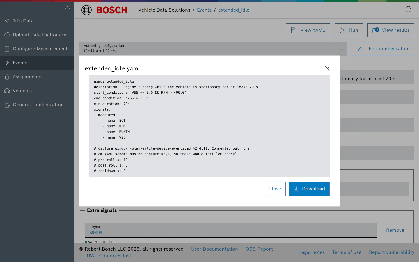 The definition shown as YAML with a download button