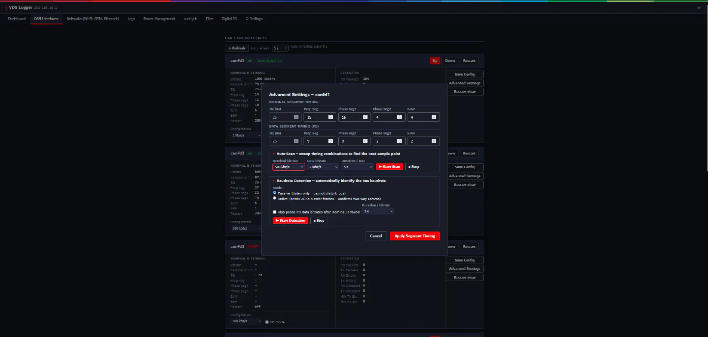 vdswebmgr baudrate detection modal