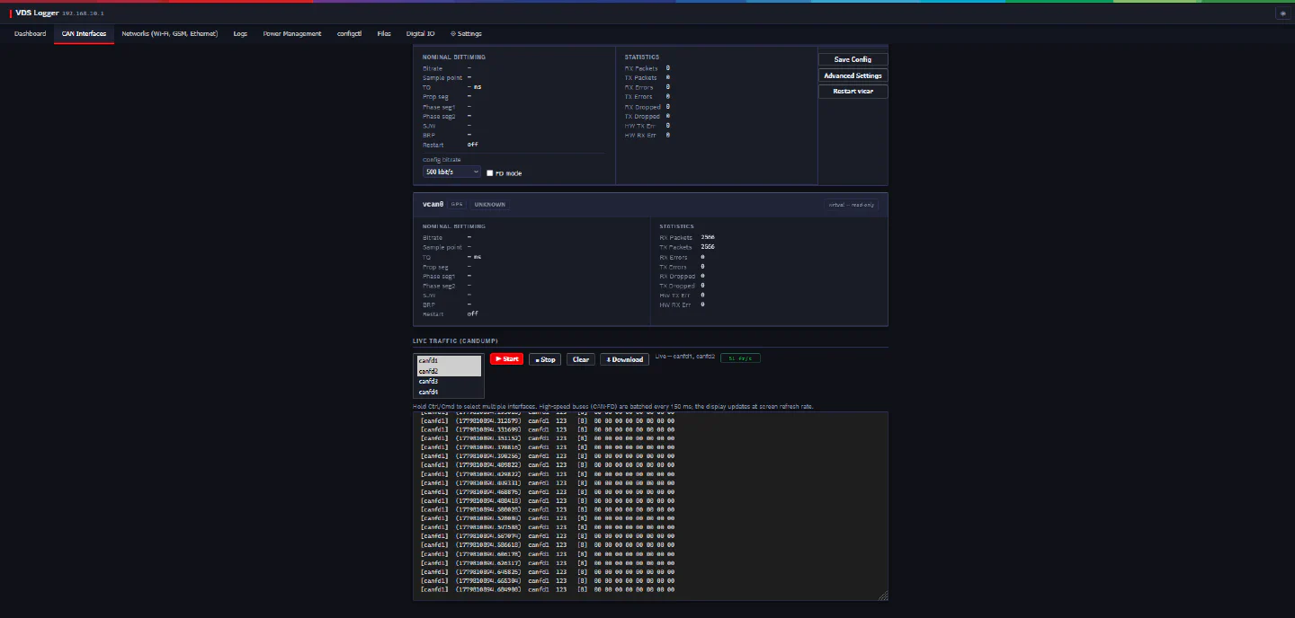 vdswebmgr candump terminal