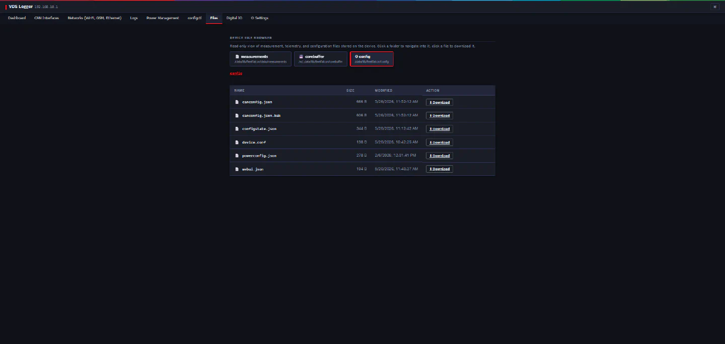 vdswebmgr Files tab