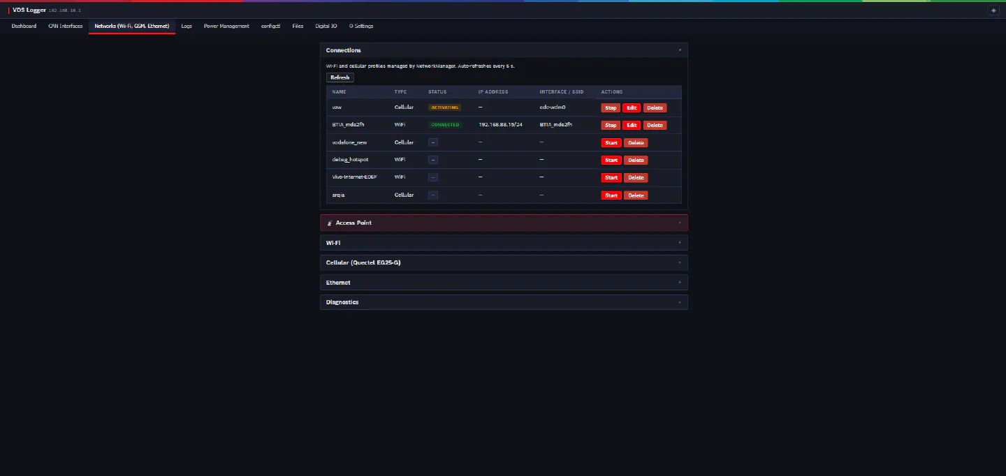 vdswebmgr Networks tab