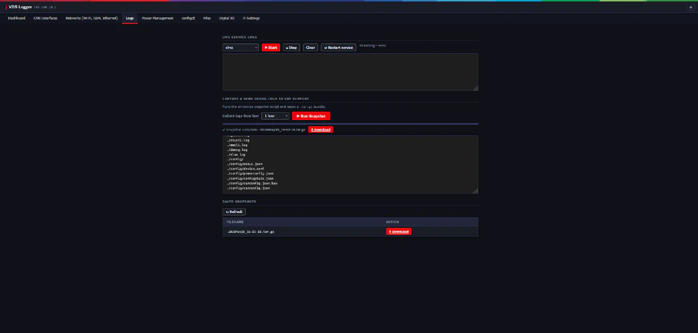 vdswebmgr debug snapshot