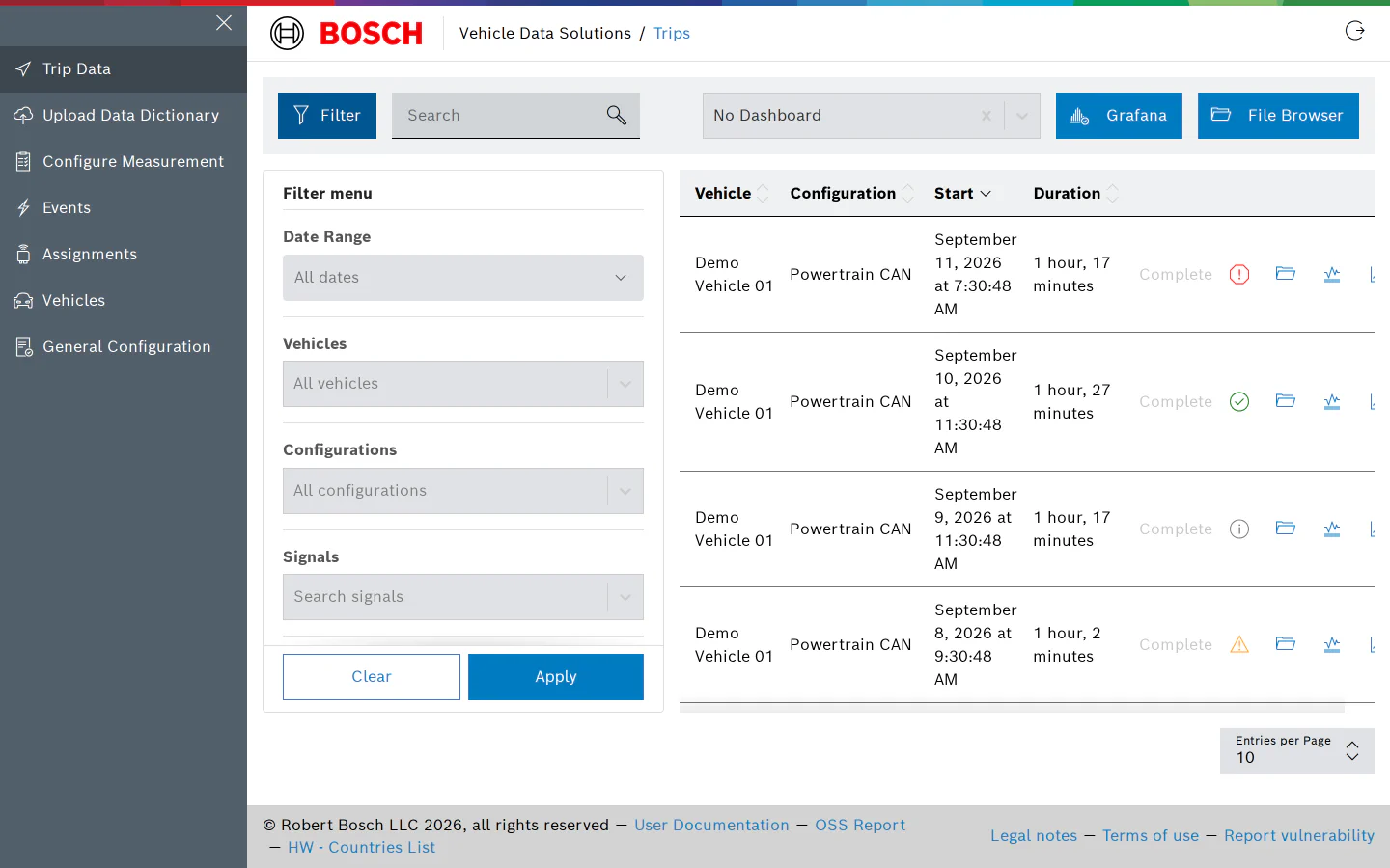Filter panel with the status filter